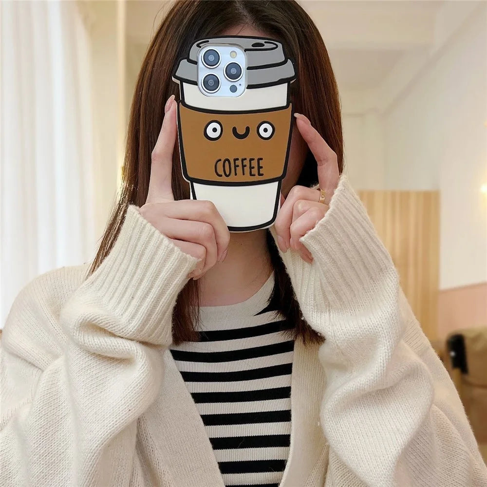 For iPhone 16 Pro Max Case Funny 3D Coffee Cup Design Silicone Phone Cover - 3