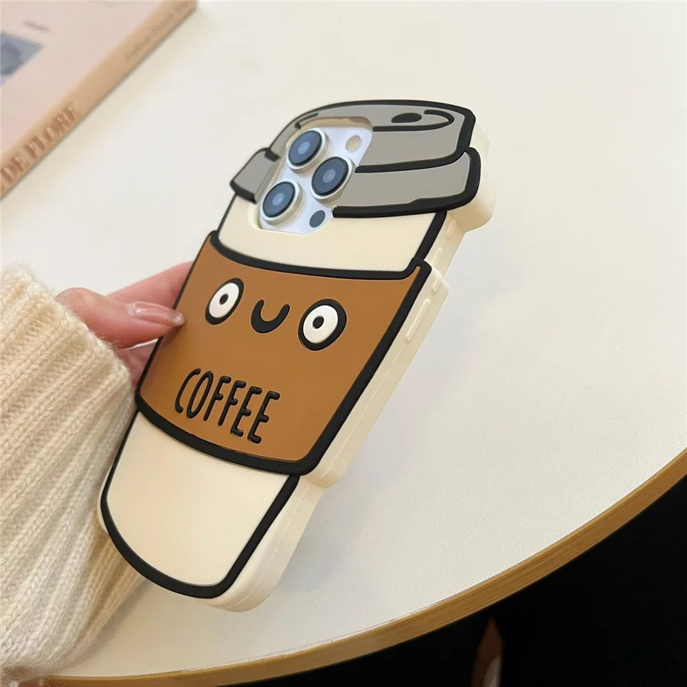 For iPhone 16 Pro Max Case Funny 3D Coffee Cup Design Silicone Phone Cover - 6