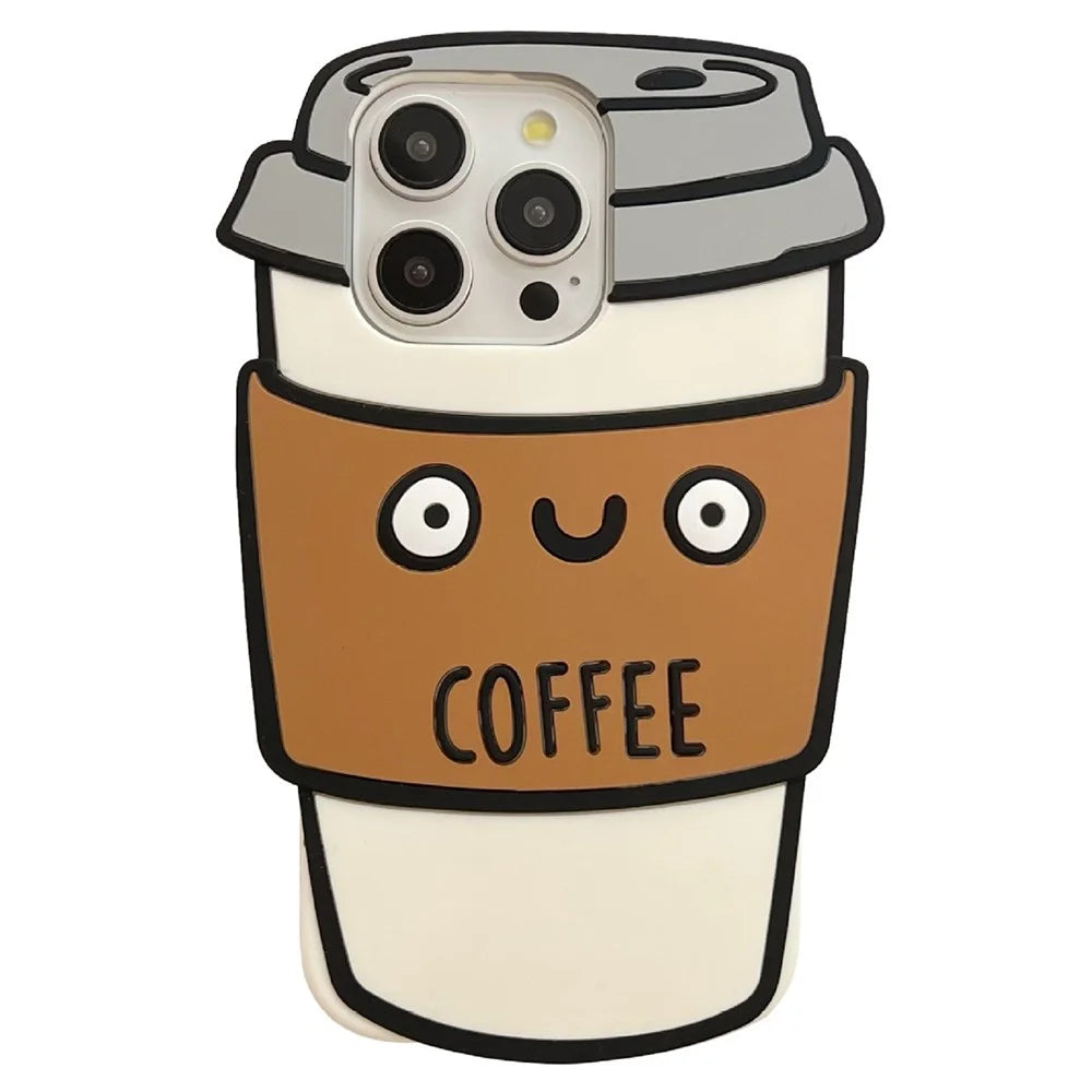 For iPhone 15 Pro Case Funny 3D Coffee Cup Design Silicone Phone Cover - 1