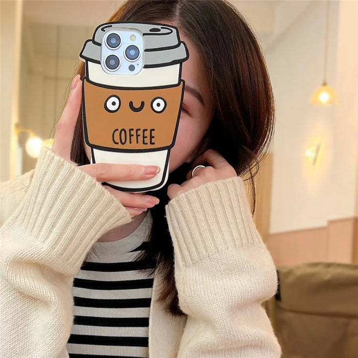 For iPhone 15 Pro Case Funny 3D Coffee Cup Design Silicone Phone Cover - 2