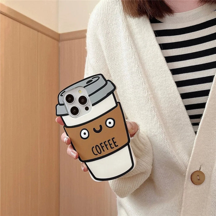 For iPhone 15 Pro Case Funny 3D Coffee Cup Design Silicone Phone Cover - 4