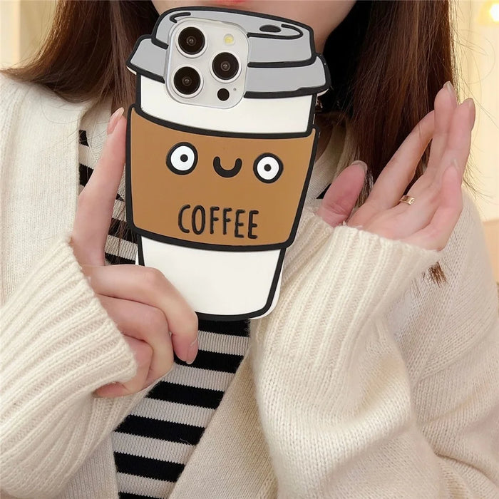 For iPhone 15 Pro Case Funny 3D Coffee Cup Design Silicone Phone Cover - 5