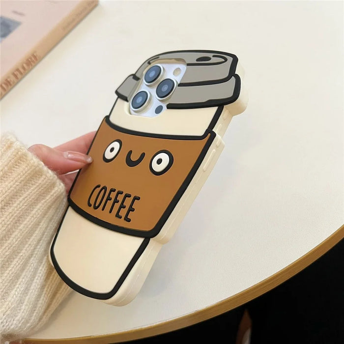 For iPhone 16 Pro Case Funny 3D Coffee Cup Design Silicone Phone Cover - 6