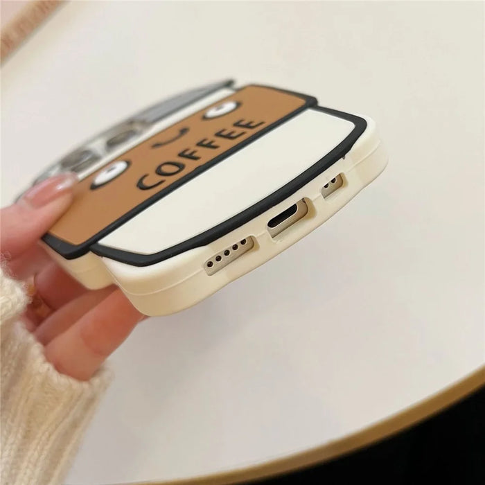 For iPhone 16 Pro Case Funny 3D Coffee Cup Design Silicone Phone Cover - 7