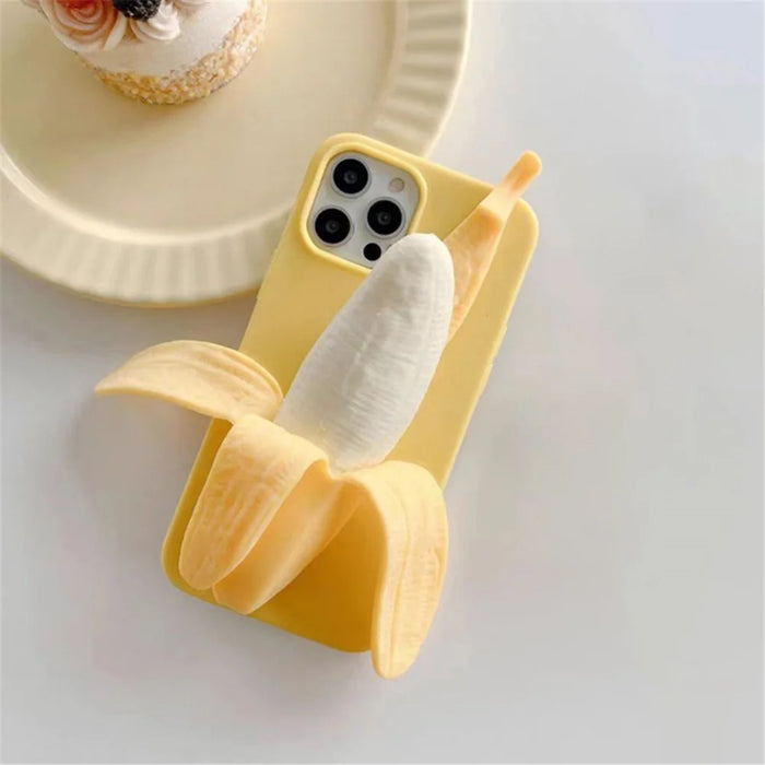 For iPhone 15 Pro Case 3D Banana Decor Stress Relief Silicone Protective Cover - 4