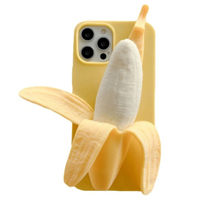 For iPhone 15 Pro Max Case 3D Banana Decor Stress Relief Silicone Protective Cover - 1