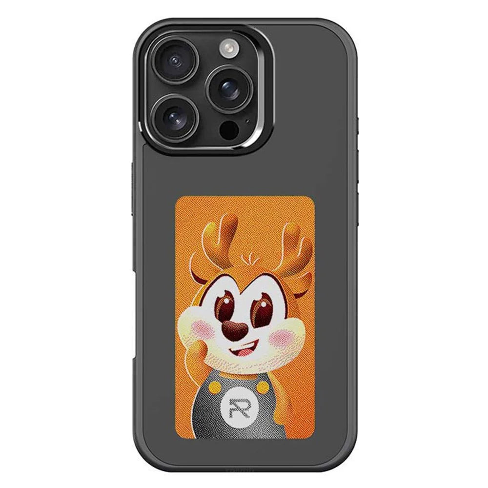 For iPhone 16 Pro Max E Ink Phone Cover 4-Color Display Pattern Customized Case - Black - 1