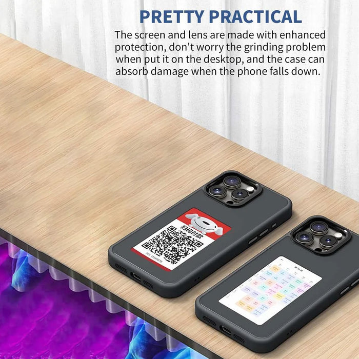 For iPhone 16 Pro Max E Ink Phone Cover 4-Color Display Pattern Customized Case - Black - 5