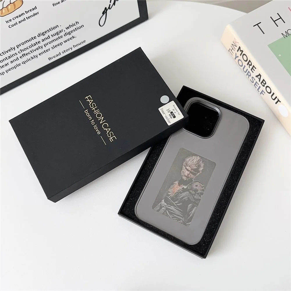 For iPhone 16 E Ink Phone Cover 4-Color Display Pattern Customized Case - Black - 6
