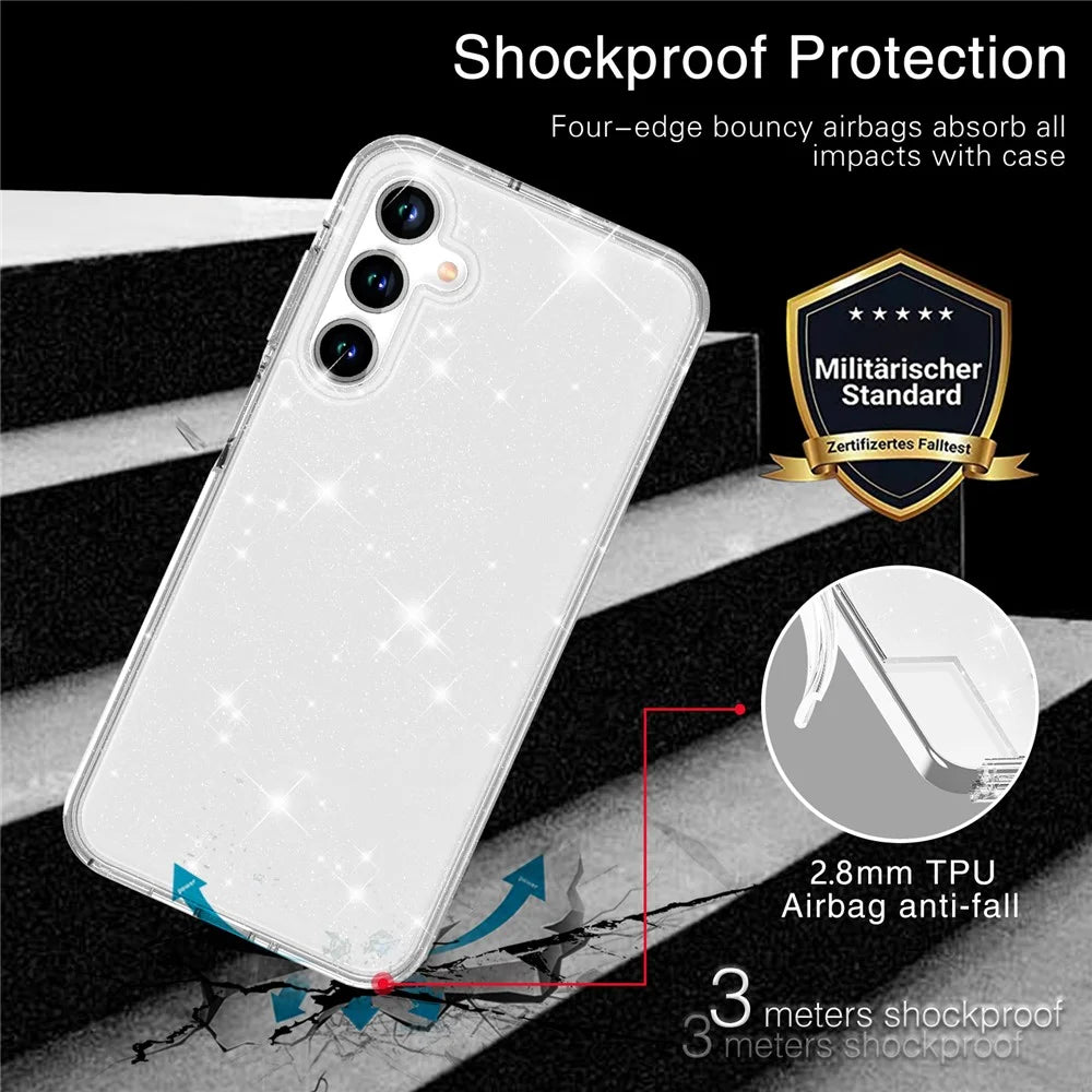 For Samsung Galaxy A16 5G / A16 4G Case TPU+PC Glitter Transparent Phone Cover - Sparkly Glitter White - 7