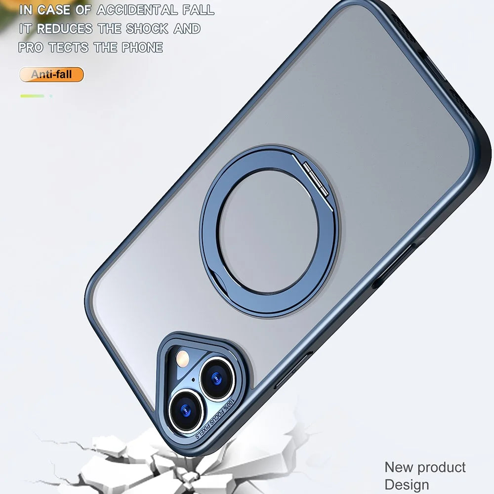 For iPhone 16 Case Rotating Magnetic Kickstand Acrylic+TPU Shockproof Phone Cover - Blue - 4