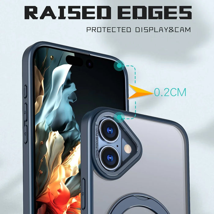 For iPhone 16 Plus Case Rotating Magnetic Kickstand Acrylic+TPU Shockproof Phone Cover - Blue - 6
