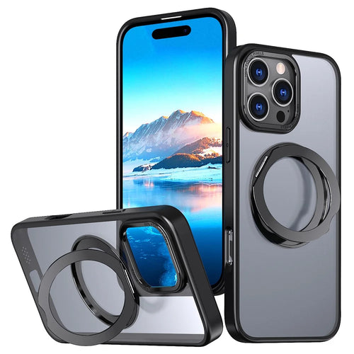 For iPhone 16 Pro Max Case Rotating Magnetic Kickstand Acrylic+TPU Shockproof Phone Cover - Black - 1