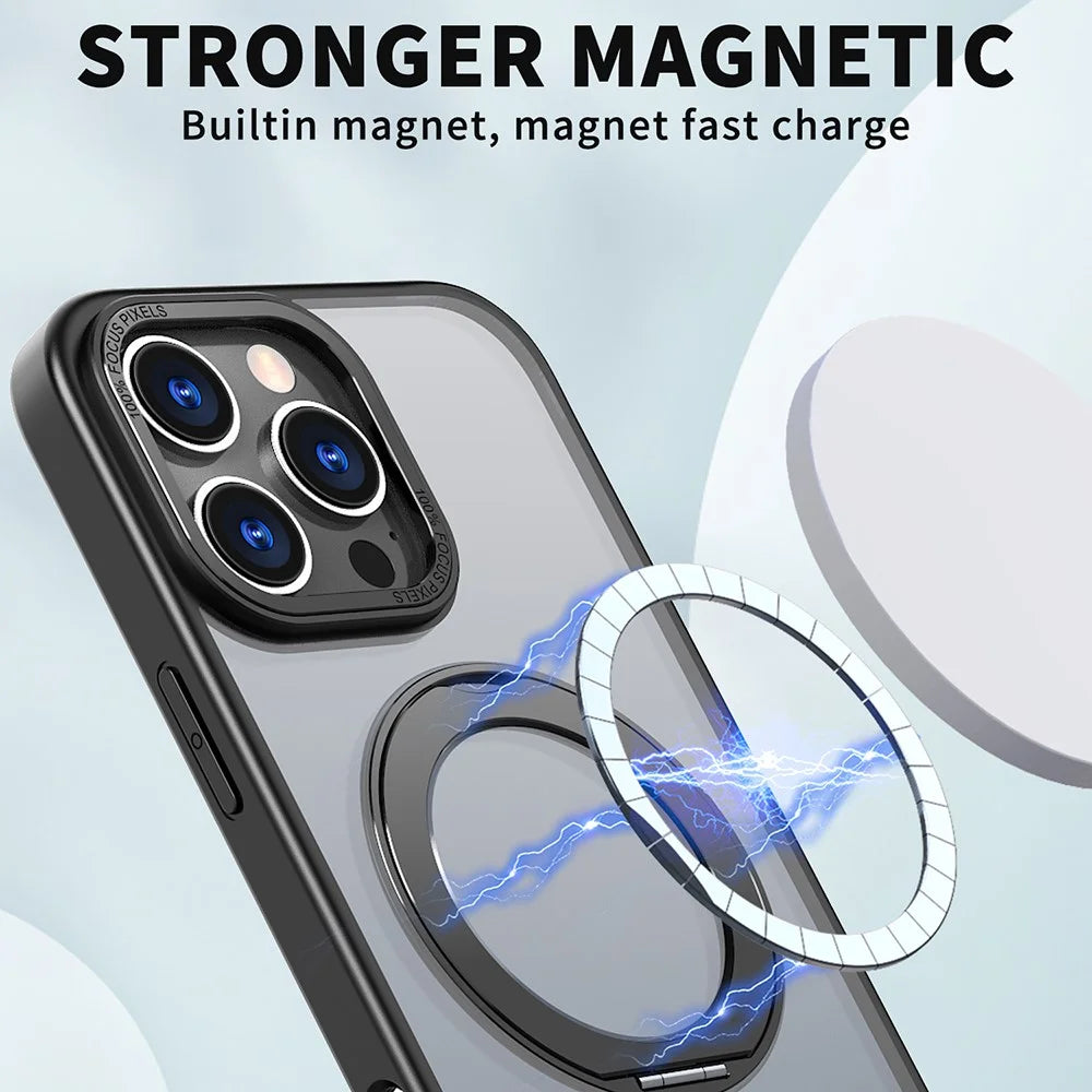 For iPhone 16 Pro Max Case Rotating Magnetic Kickstand Acrylic+TPU Shockproof Phone Cover - Black - 2