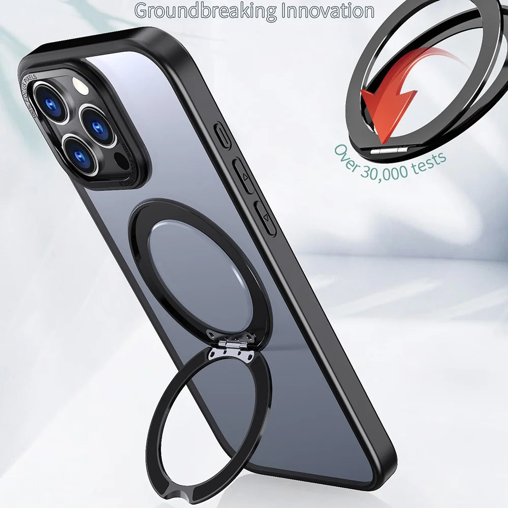 For iPhone 16 Pro Max Case Rotating Magnetic Kickstand Acrylic+TPU Shockproof Phone Cover - Black - 3