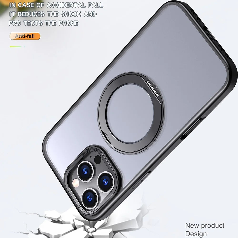 For iPhone 16 Pro Max Case Rotating Magnetic Kickstand Acrylic+TPU Shockproof Phone Cover - Black - 4