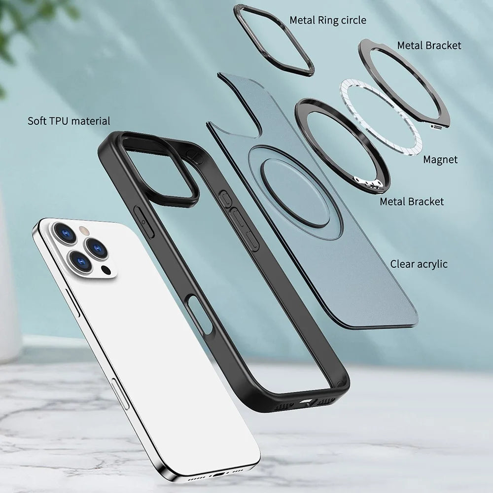 For iPhone 16 Pro Max Case Rotating Magnetic Kickstand Acrylic+TPU Shockproof Phone Cover - Black - 5