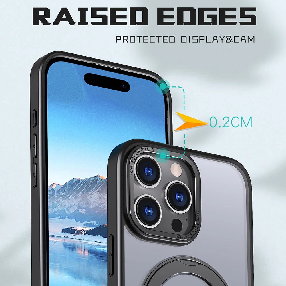 For iPhone 16 Pro Max Case Rotating Magnetic Kickstand Acrylic+TPU Shockproof Phone Cover - Black - 6