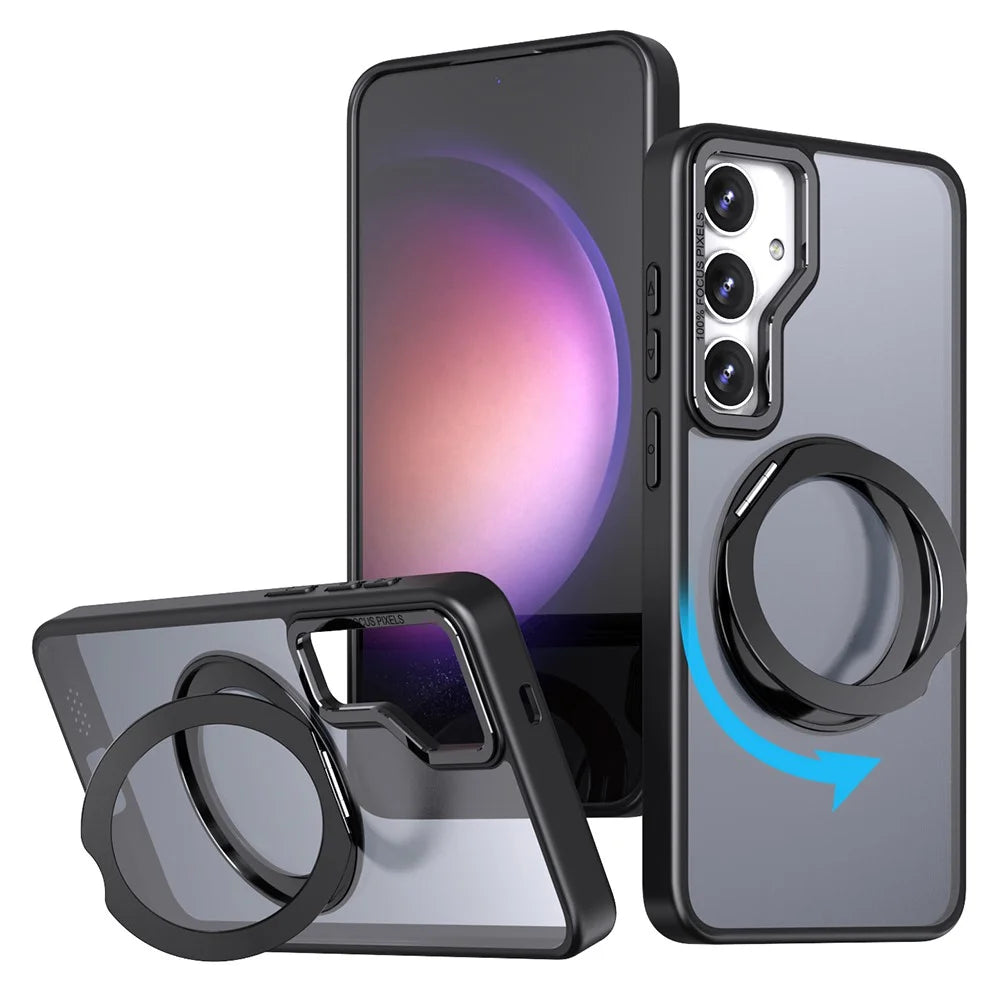 For Samsung Galaxy S24+ Case Rotating Magnetic Kickstand Acrylic+TPU Shockproof Phone Cover - Black - 1