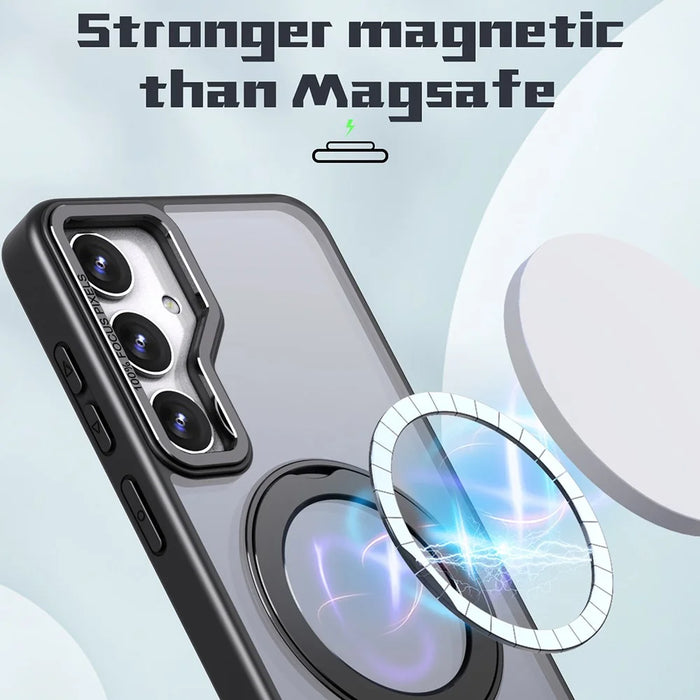 For Samsung Galaxy S24+ Case Rotating Magnetic Kickstand Acrylic+TPU Shockproof Phone Cover - Black - 2