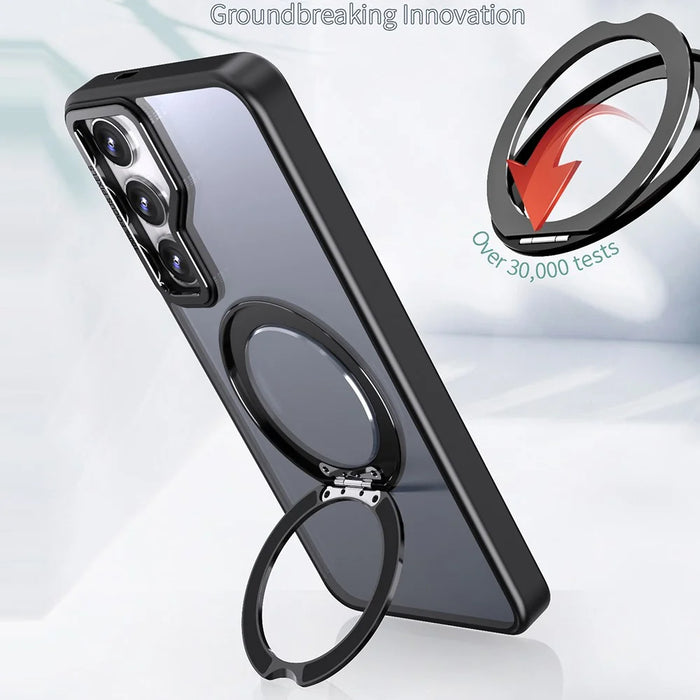 For Samsung Galaxy S24+ Case Rotating Magnetic Kickstand Acrylic+TPU Shockproof Phone Cover - Black - 3