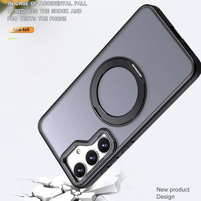 For Samsung Galaxy S24+ Case Rotating Magnetic Kickstand Acrylic+TPU Shockproof Phone Cover - Black - 4
