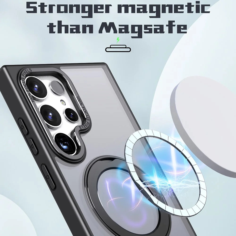For Samsung Galaxy S24 Ultra Case Rotating Magnetic Kickstand Acrylic+TPU Shockproof Phone Cover - Black - 2