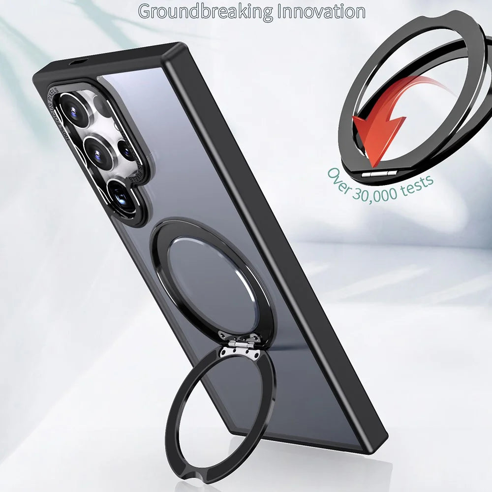 For Samsung Galaxy S24 Ultra Case Rotating Magnetic Kickstand Acrylic+TPU Shockproof Phone Cover - Black - 3