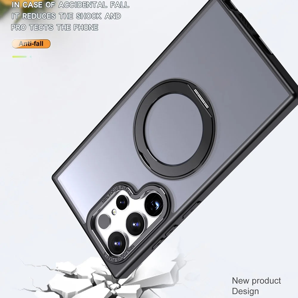 For Samsung Galaxy S24 Ultra Case Rotating Magnetic Kickstand Acrylic+TPU Shockproof Phone Cover - Black - 4