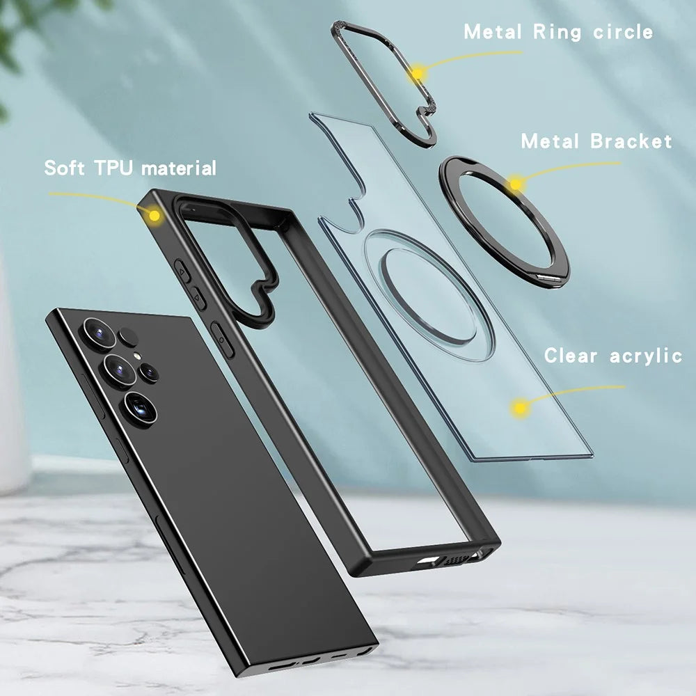 For Samsung Galaxy S24 Ultra Case Rotating Magnetic Kickstand Acrylic+TPU Shockproof Phone Cover - Black - 5