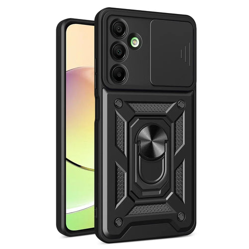 For Samsung Galaxy A16 5G / A16 4G Case with Slide Camera Lid PC+TPU Kickstand Phone Cover - Black - 1