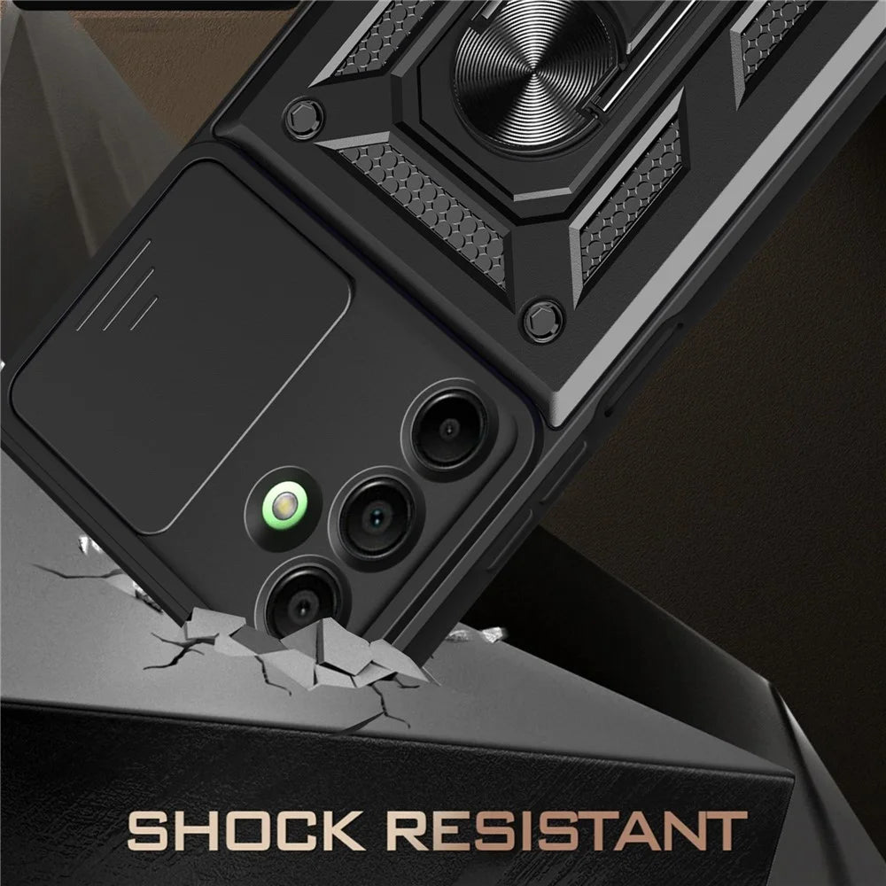 For Samsung Galaxy A16 5G / A16 4G Case with Slide Camera Lid PC+TPU Kickstand Phone Cover - Black - 3