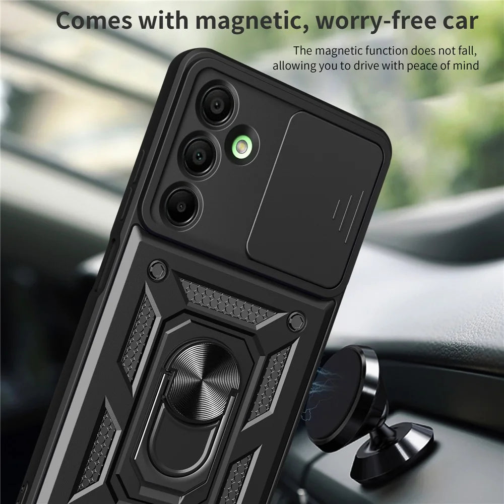 For Samsung Galaxy A16 5G / A16 4G Case with Slide Camera Lid PC+TPU Kickstand Phone Cover - Black - 4