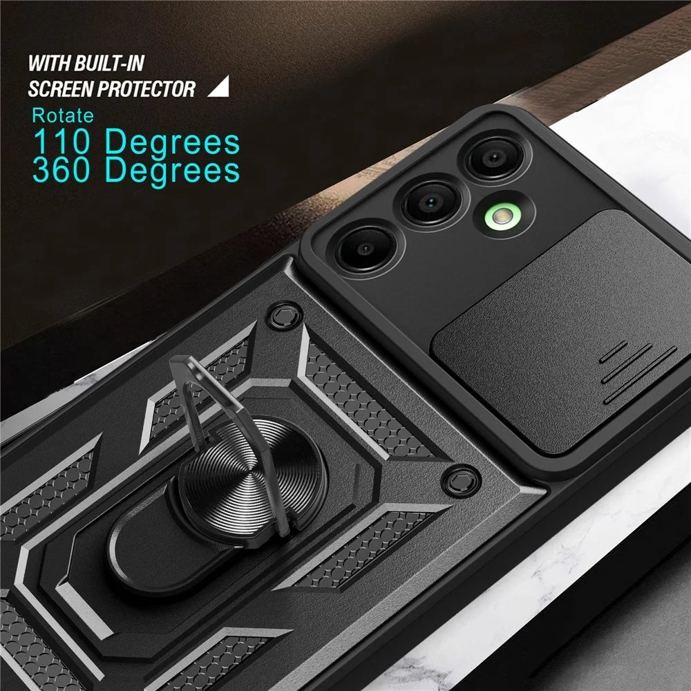 For Samsung Galaxy A16 5G / A16 4G Case with Slide Camera Lid PC+TPU Kickstand Phone Cover - Black - 7