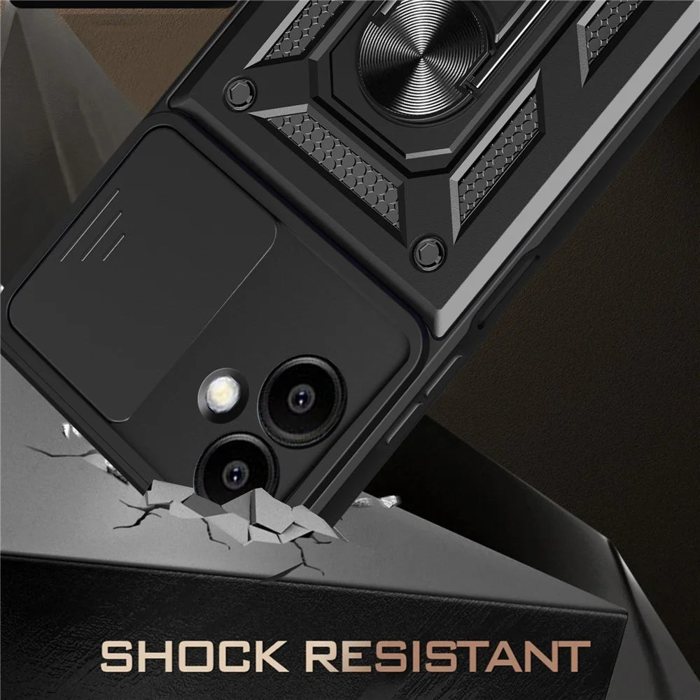For Samsung Galaxy A06 4G Case with Slide Camera Lid PC+TPU Kickstand Phone Cover - Black - 3