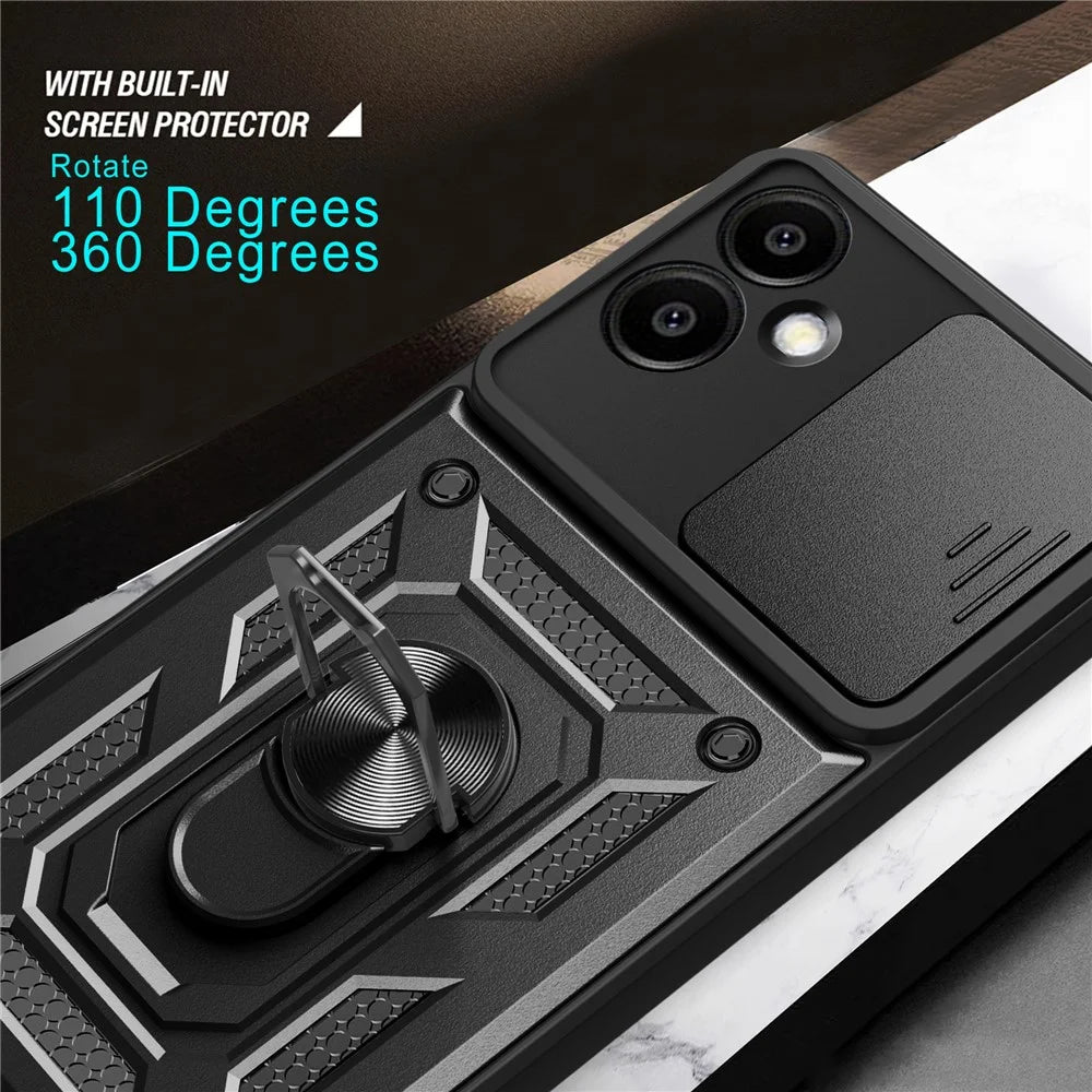 For Samsung Galaxy A06 4G Case with Slide Camera Lid PC+TPU Kickstand Phone Cover - Black - 7