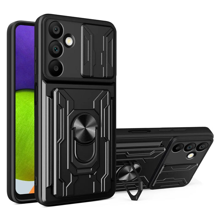 For Samsung Galaxy A16 5G / A16 4G Case PC+TPU Kickstand Phone Back Cover with Camera Slider - Black - 1