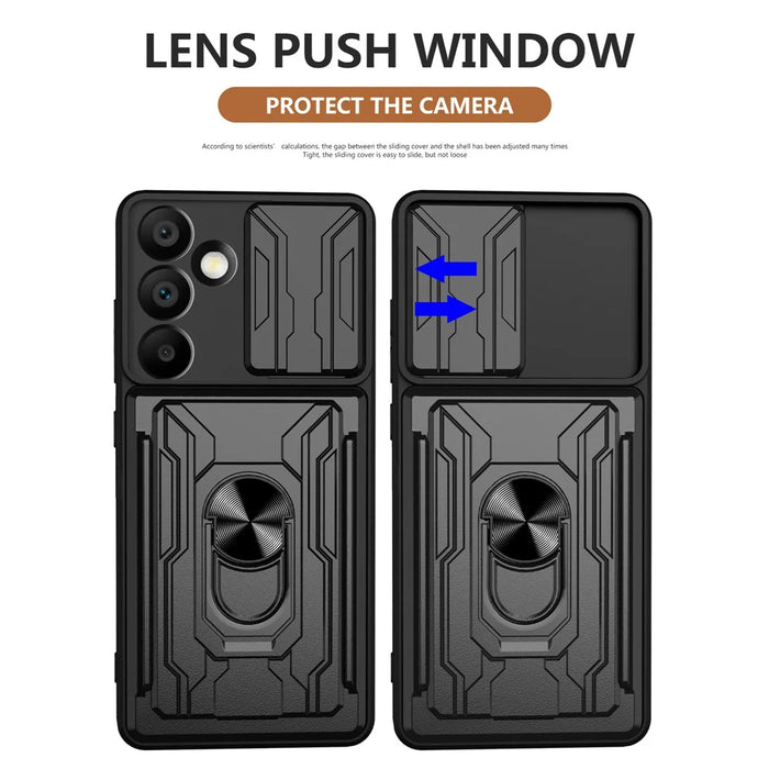 For Samsung Galaxy A16 5G / A16 4G Case PC+TPU Kickstand Phone Back Cover with Camera Slider - Black - 2