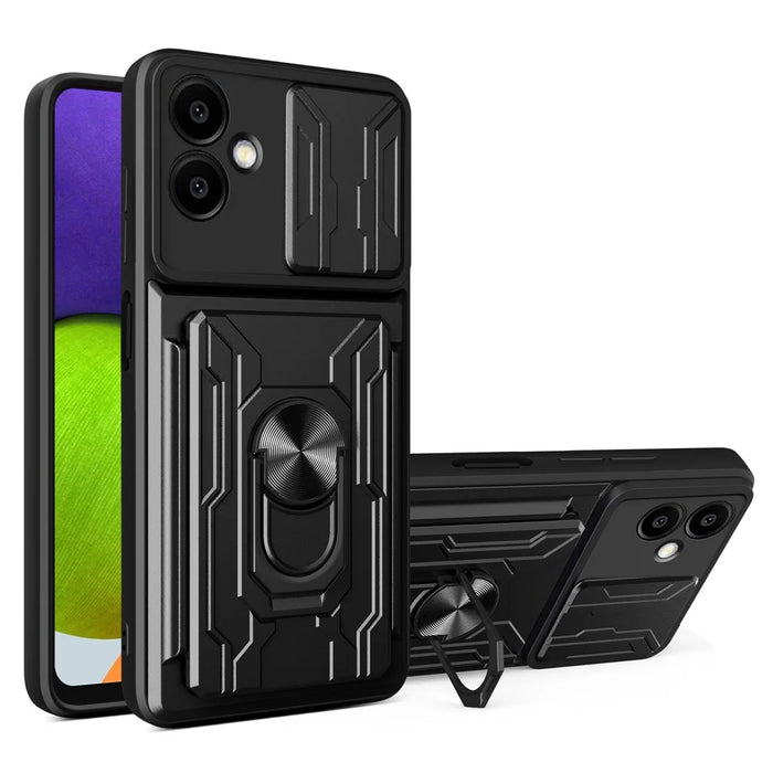 For Samsung Galaxy A06 4G Case PC+TPU Kickstand Phone Back Cover with Camera Slider - Black - 1