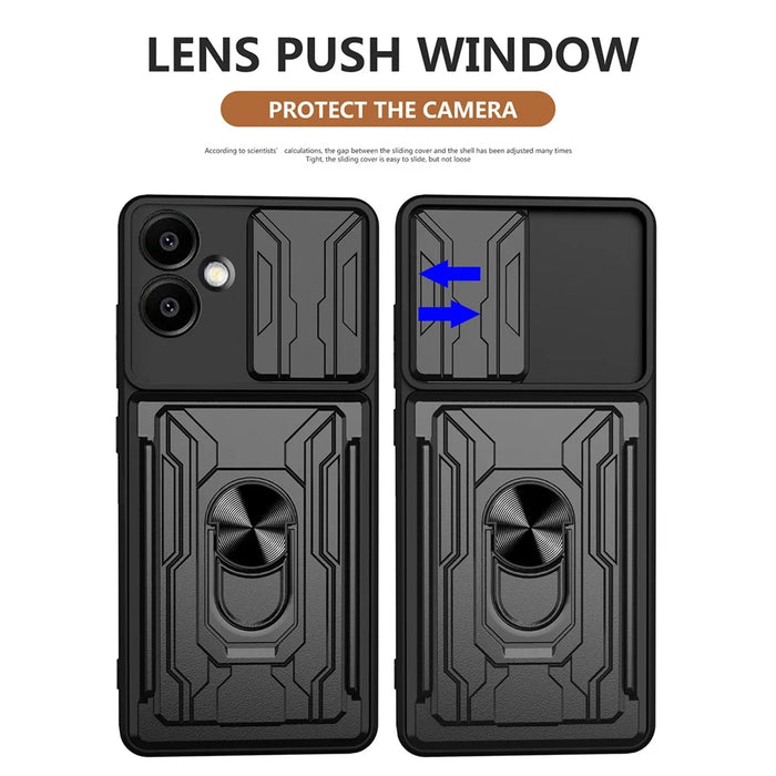 For Samsung Galaxy A06 4G Case PC+TPU Kickstand Phone Back Cover with Camera Slider - Black - 2
