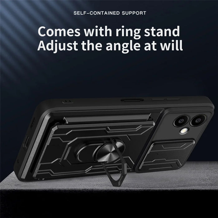 For Samsung Galaxy A06 4G Case PC+TPU Kickstand Phone Back Cover with Camera Slider - Black - 3