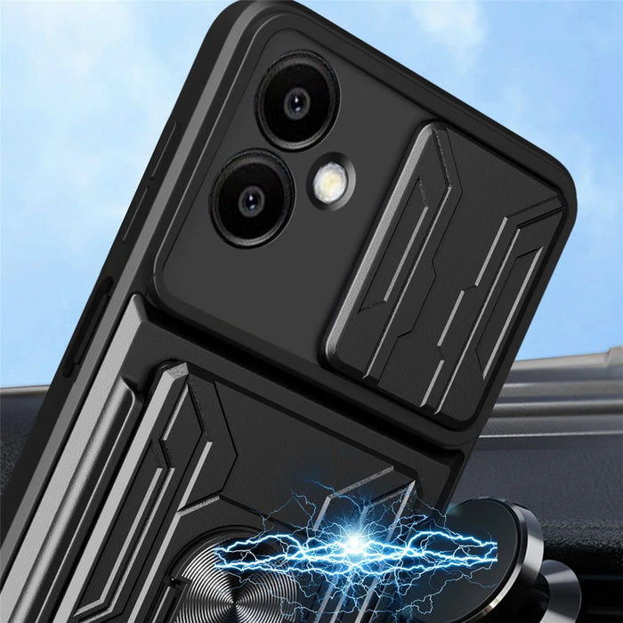 For Samsung Galaxy A06 4G Case PC+TPU Kickstand Phone Back Cover with Camera Slider - Black - 4