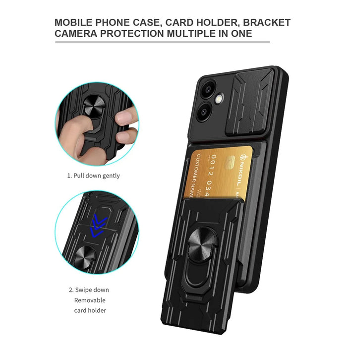 For Samsung Galaxy A06 4G Case PC+TPU Kickstand Phone Back Cover with Camera Slider - Black - 5