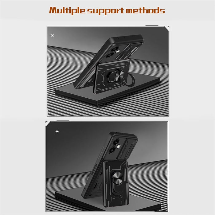 For Samsung Galaxy A06 4G Case PC+TPU Kickstand Phone Back Cover with Camera Slider - Black - 7