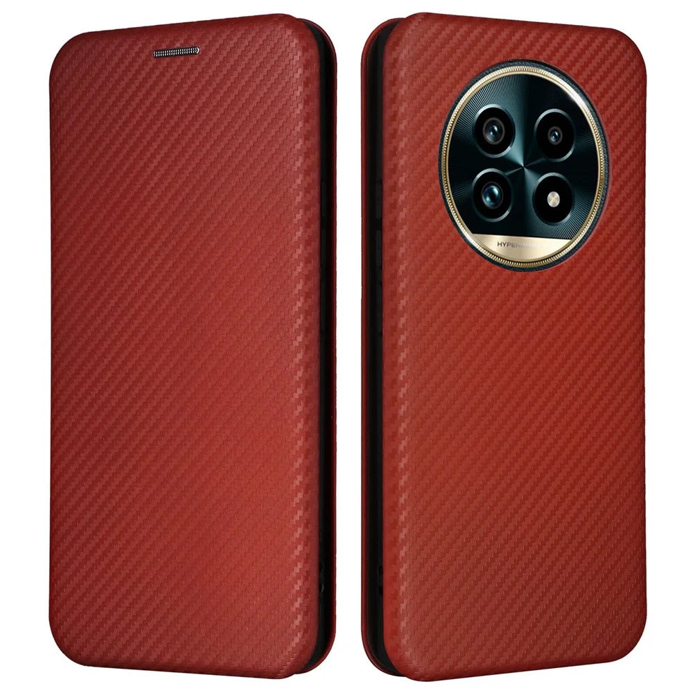 For Realme 13 Pro 5G (Global) / 13 Pro+ 5G (Global) Case Carbon Fiber Texture Drop-Proof PU Leather Phone Cover - Brown - 1