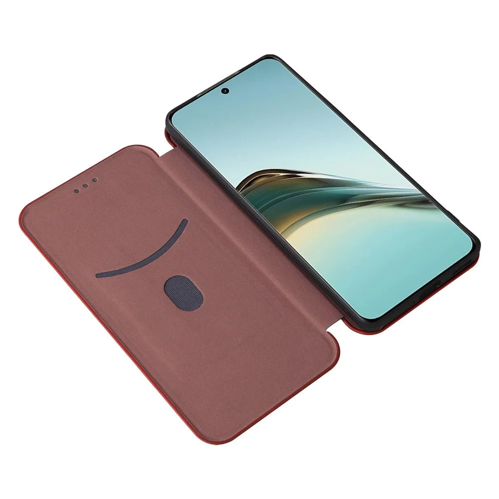 For Realme 13 Pro 5G (Global) / 13 Pro+ 5G (Global) Case Carbon Fiber Texture Drop-Proof PU Leather Phone Cover - Brown - 2
