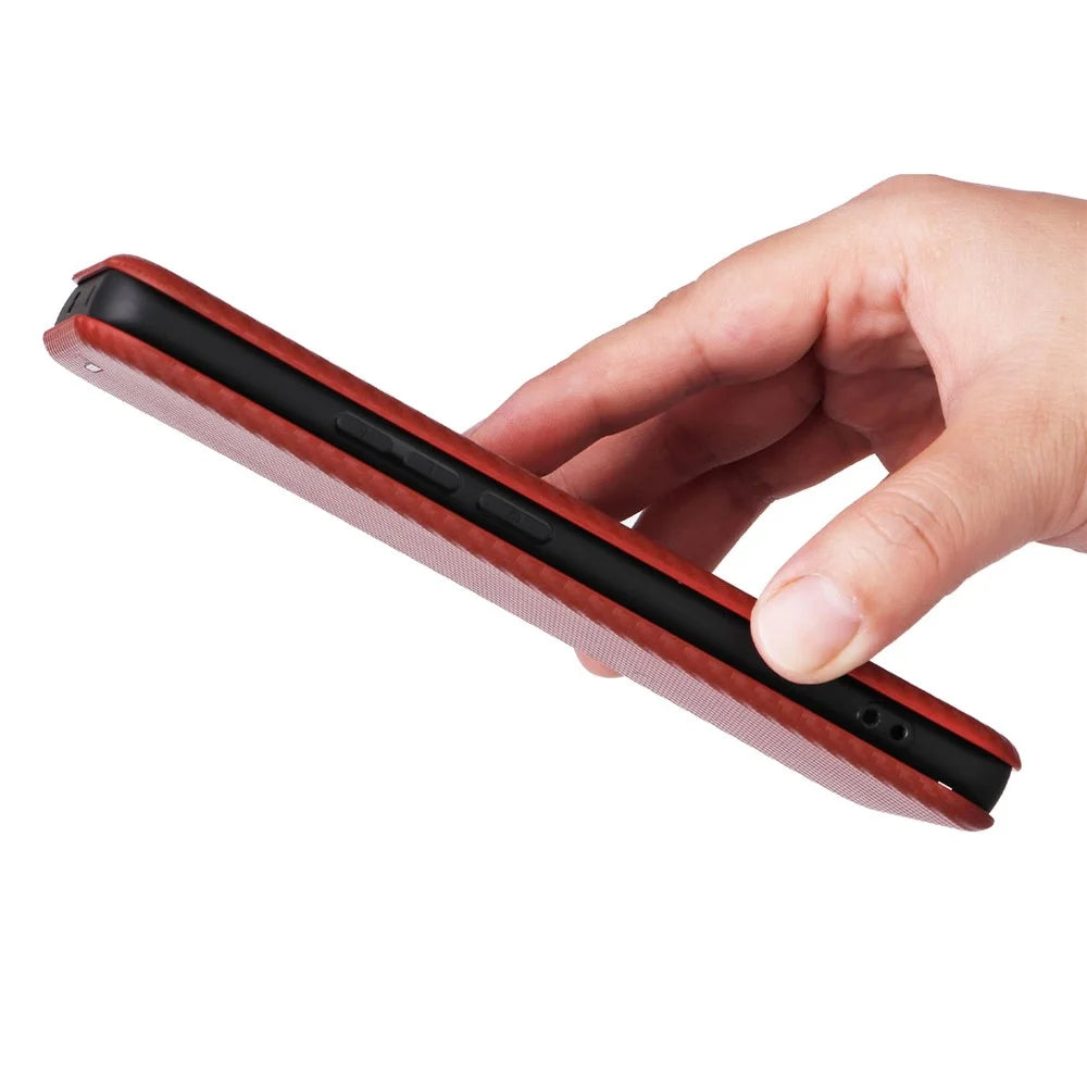 For Realme 13 Pro 5G (Global) / 13 Pro+ 5G (Global) Case Carbon Fiber Texture Drop-Proof PU Leather Phone Cover - Brown - 6