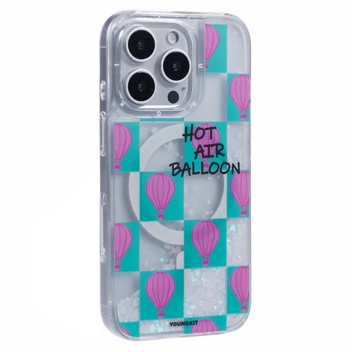 YOUNGKIT For iPhone 16 Pro Case Compatible with MagSafe Waterfall Quicksand PC+TPU Phone Cover - Small Hot Air Balloon - 1