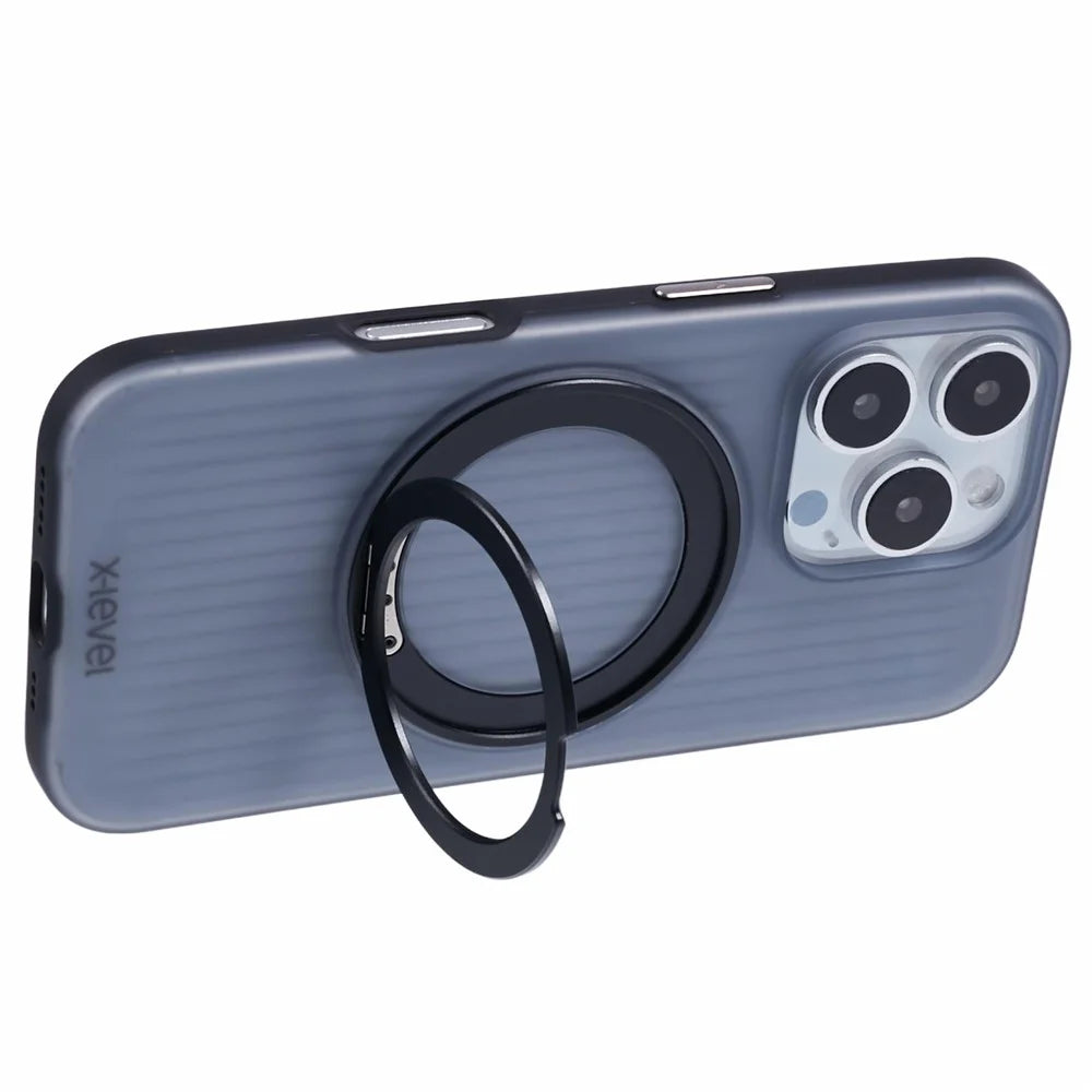 X-LEVEL For iPhone 16 Pro Case Rotating Magnetic Kickstand PC+TPU Phone Cover - Black - 4
