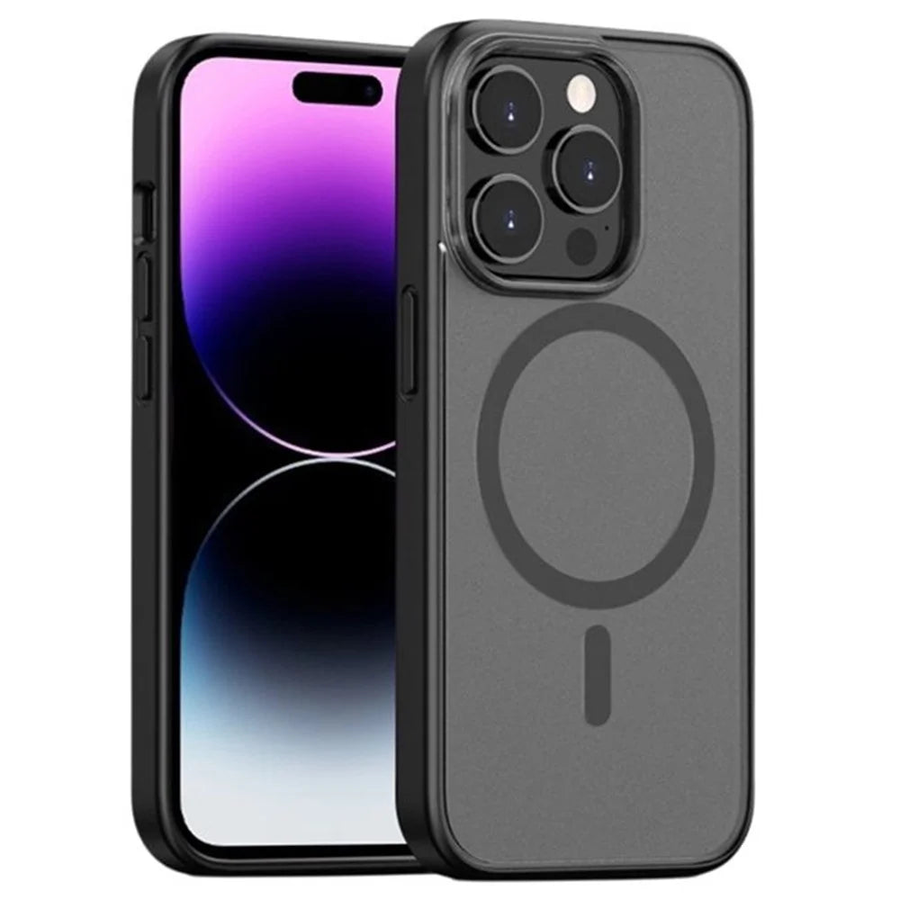 For iPhone 16 Pro Case Compatible with MagSafe Skin-Touch PC+TPU Rubberized Phone Cover - Black - 1